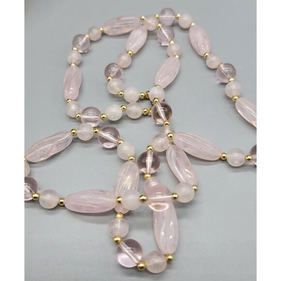 Long Dainty Pink Plastic Round Beaded Costume Necklace N1C - Picture 5 of 6